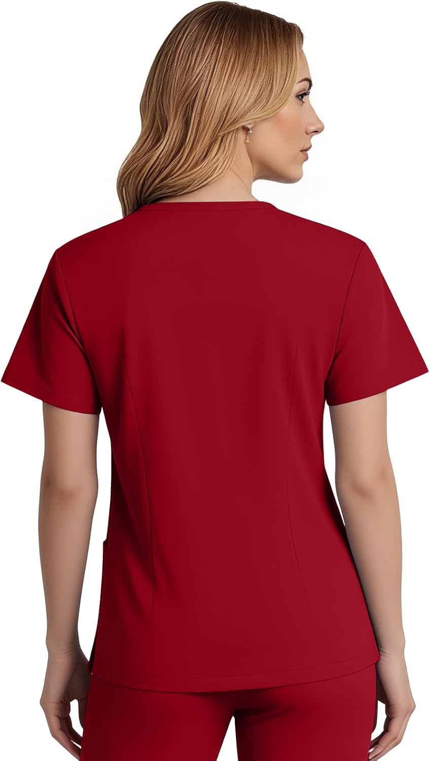 Women's V-Neck Scrub Top with 3 Pockets, 4-Way Stretch Medical Uniform, Soft, Anti-Wrinkle & Easy Care Fabric