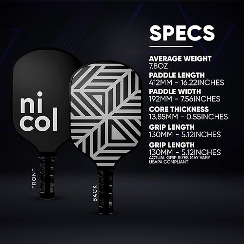 Miniatura 6 de Nicol Pickleball Pala de pickleball alargada P-One 2023 superficie de fibra de carbono esmerilada para mayor giro y control diseño aerodinámico de