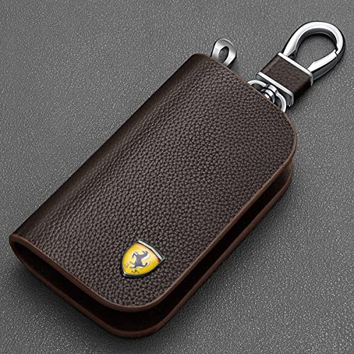 ROVATA Autoschlüsselhülle Leder Schlüsselanhänger Hülle Schutzfolie, für Ferrari 488 458 F430 F12 F8 FF Portofino California 599 360 612 Roma, Ring Ledertasche Tasche Schlüsselanhänger Schutz,Coffee Cover
