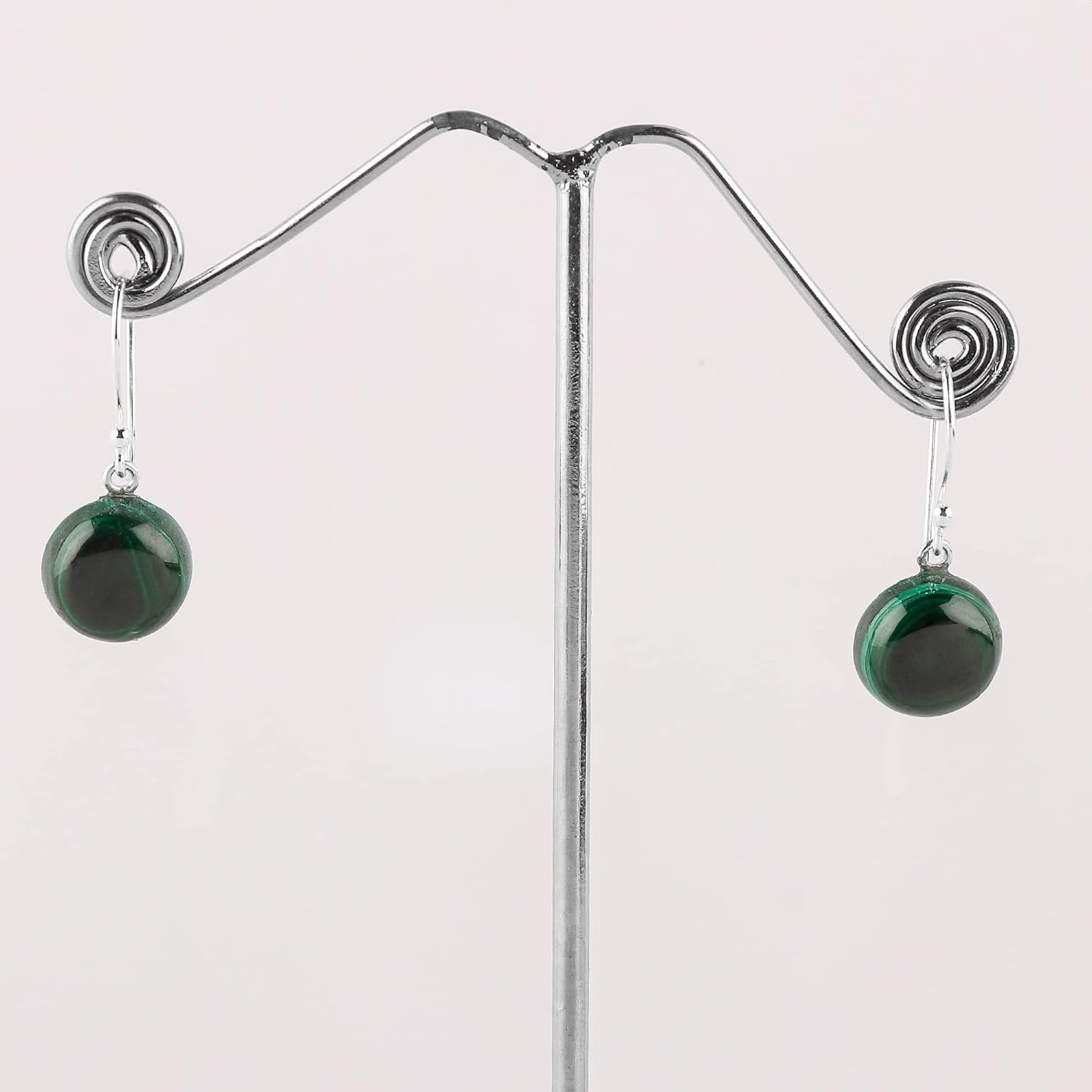 925 Sterling Silver Designer Earrings, Genuine Malachite Round Shape Gemstone Dangling Earring, Boho Handmade Jewelry, Birthstone, Elegant Statement Girls Earring, Birthday Gift - Image 3