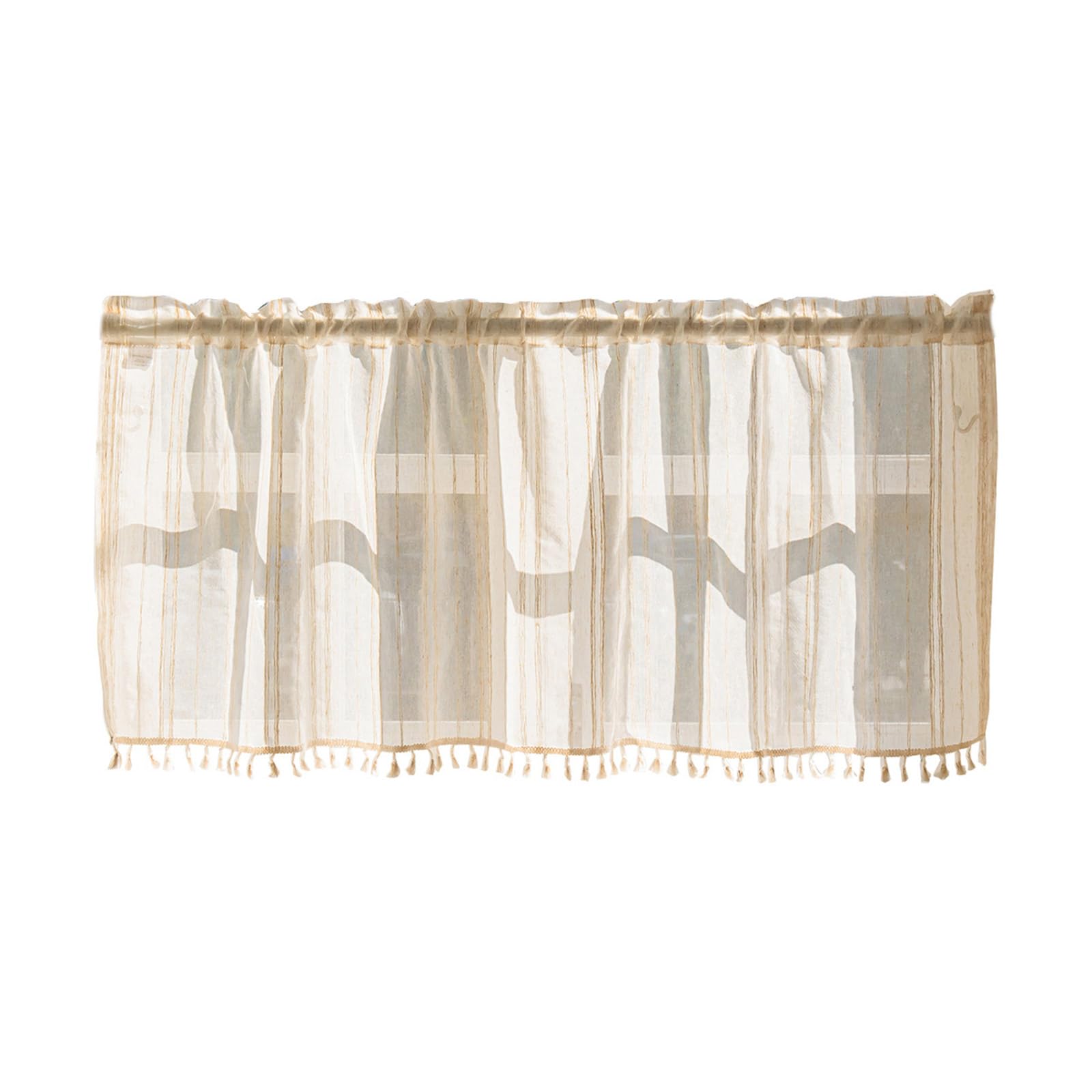 Buxuaaaa A1.3 Washable Faux Linens Short Curtain For Kitchen Or Cafes With Elegant Atmospheres And Tassels Edges Semi Sheer Valance