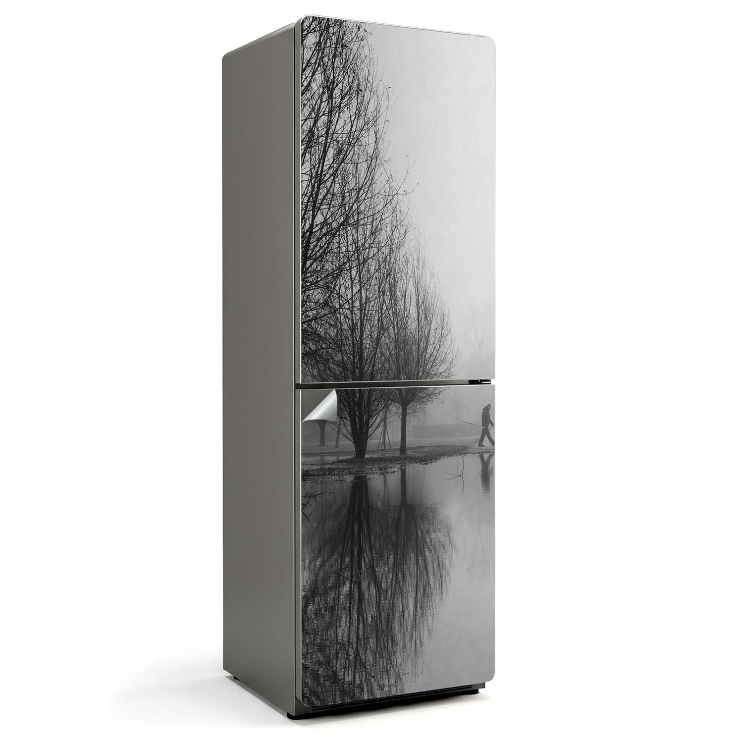 Sticker frigo 60x190 cm autocollant de cuisine design parc brumeux