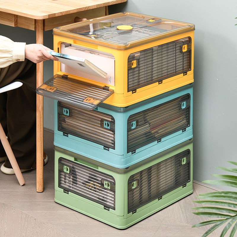 Image of oddpod Stack Genie Collapsible X-Large Capacity Storage Box with Detachable Wheels /Multifunctional Transparent Stackable, Portable & Foldable Organizer for Indoor and Outdoor use - Blue