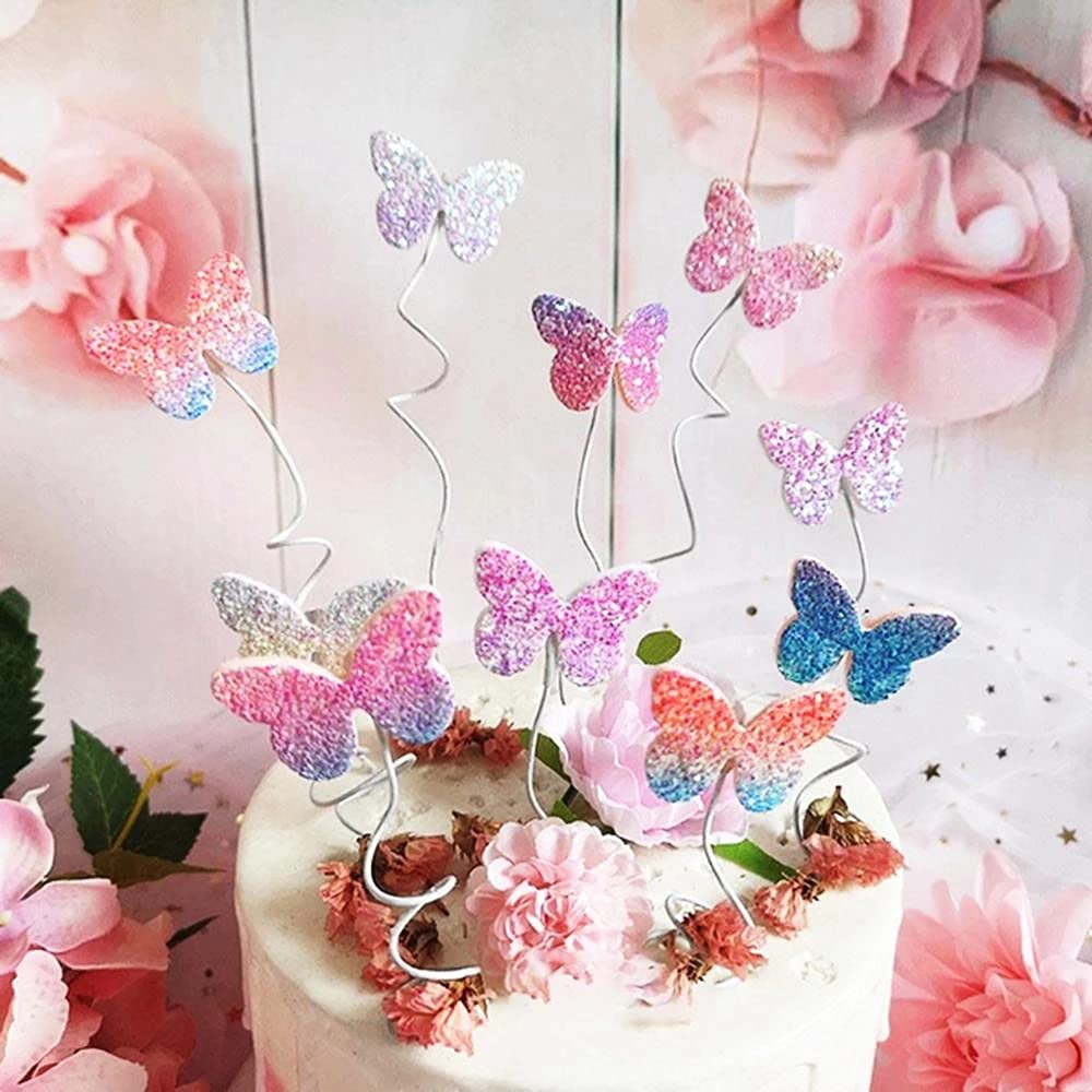 Morofme Lot De 12 Décorations De Gâteau En Forme De Papillon Dégradé En Or Rose, Accessoires De Gâteau, Décorations De Gâteau Papillon à Paillettes