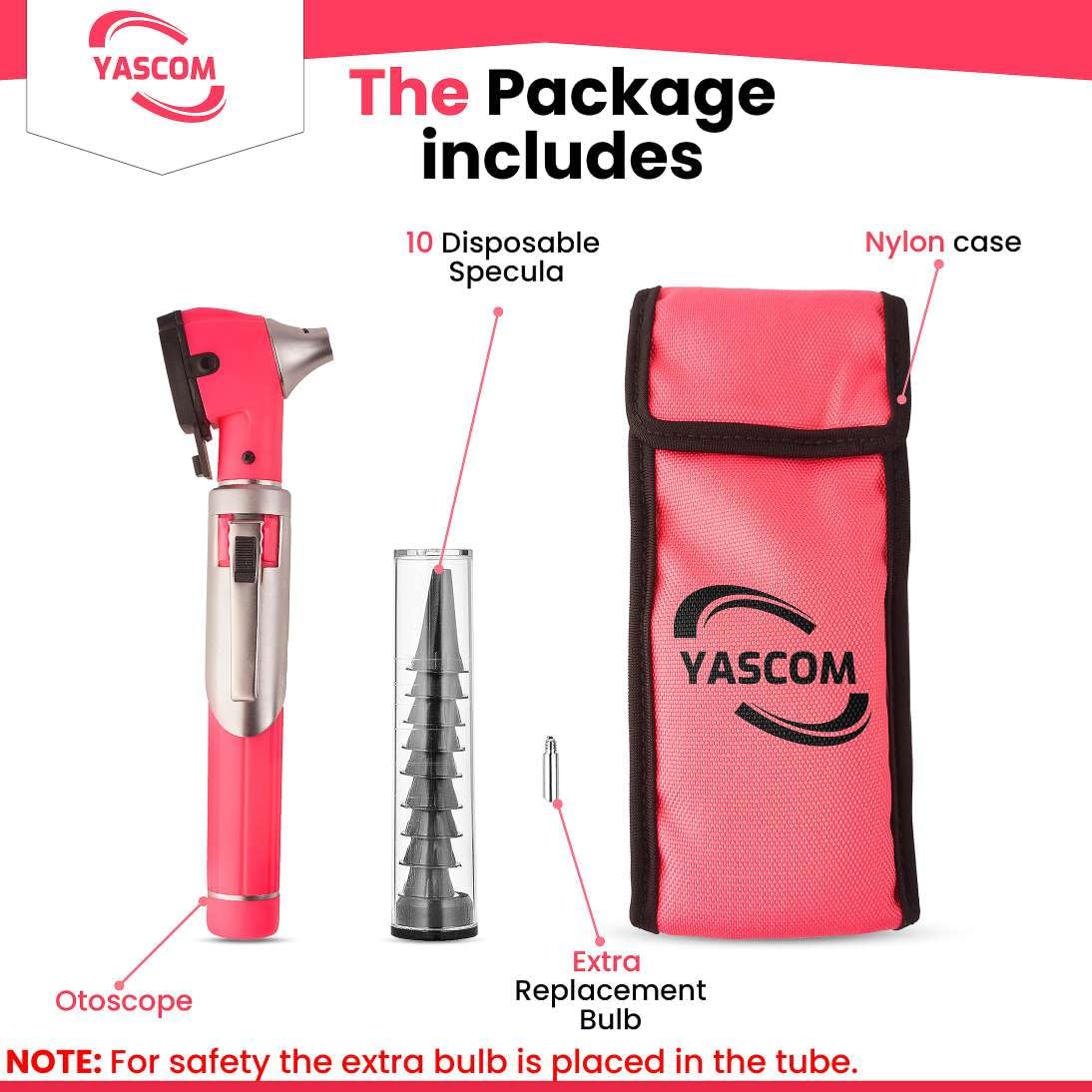 Otoscope - Ear Scope Otoscope with Light, Ear Checker Otoscope, Pocket Size Ear Otoscope with 10x Specula & Case, Ear Otoscope for Kids, Nurses & Doctors (Pink)
