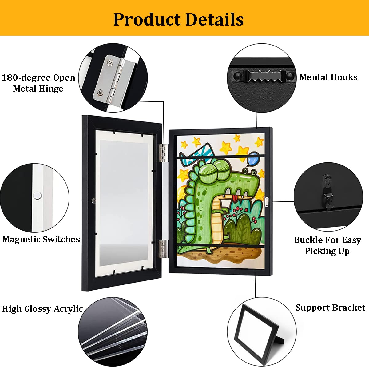 Cadre Dessin Enfant à Changer, Cadre Photo D'art pour Enfants, Cadre Ouverture Frontale A4 pour Stockage D'art Enfants, Cadre D'affichage D'œuvres D'art, Capacité 150 Œuvres D'art (1Pcs Noir)