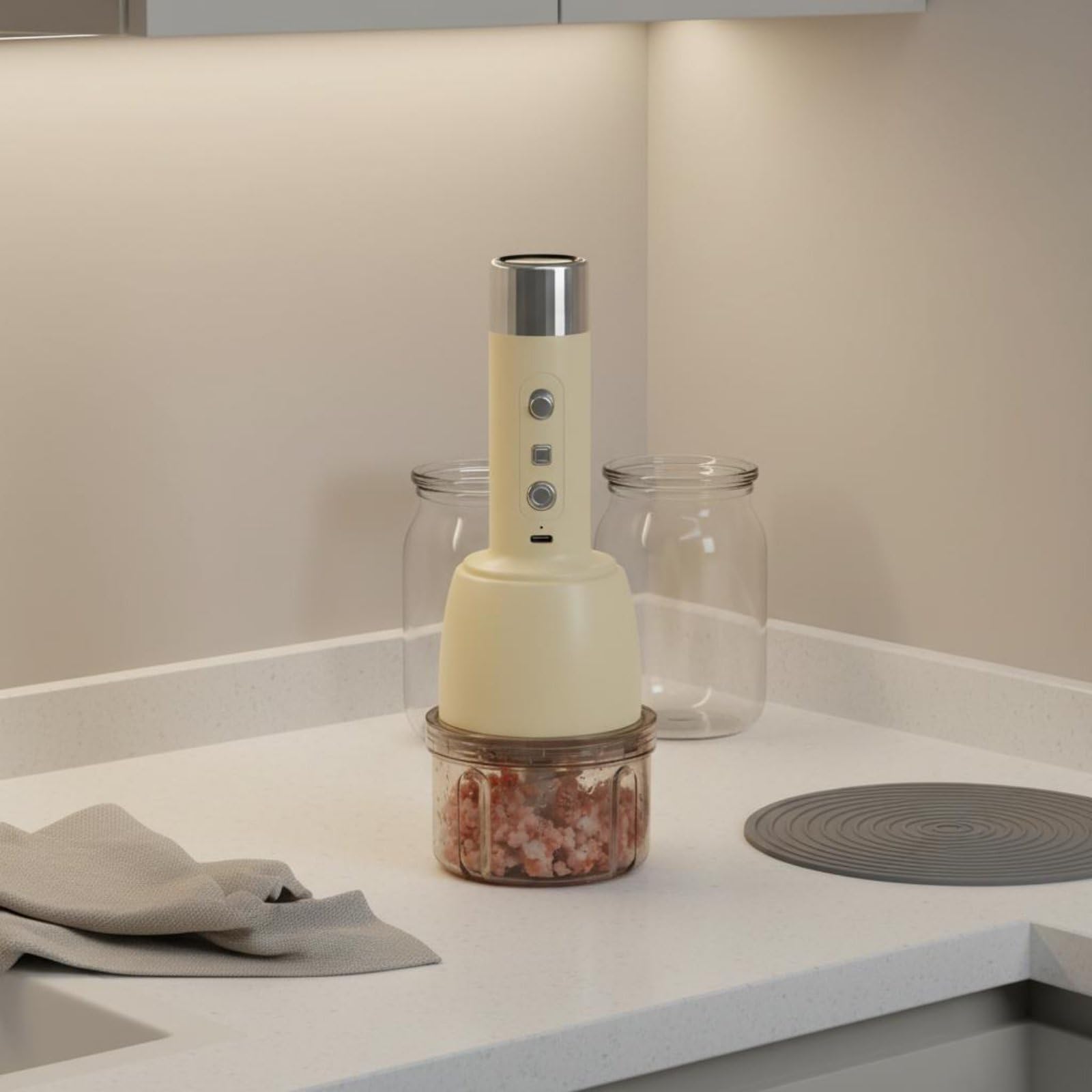 Eléctrica Procesador Licuadora con Bomba de Vacío Mincado Eficiente y Verduras Piezas Desmontables Diseño Portátil Adecuada para Cocina Doméstica Camping Viajes Conservación de Alimentos