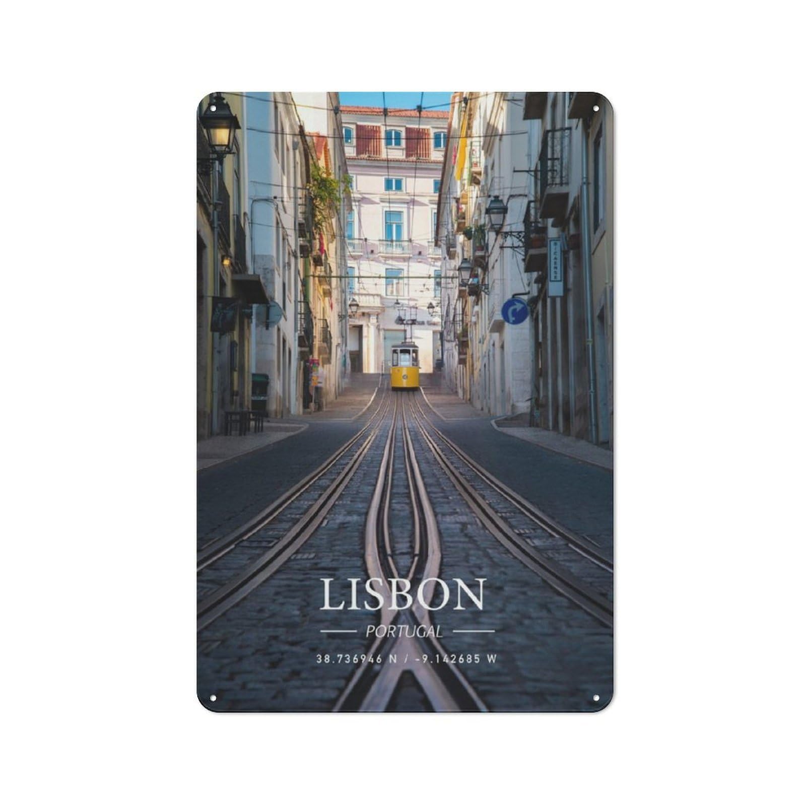Junmoney Lisbon Retro Metal Wall Sign 30X20cm With For Bar Or Restaurant, Gift Idea For A New Home And Metal Sign Collection
