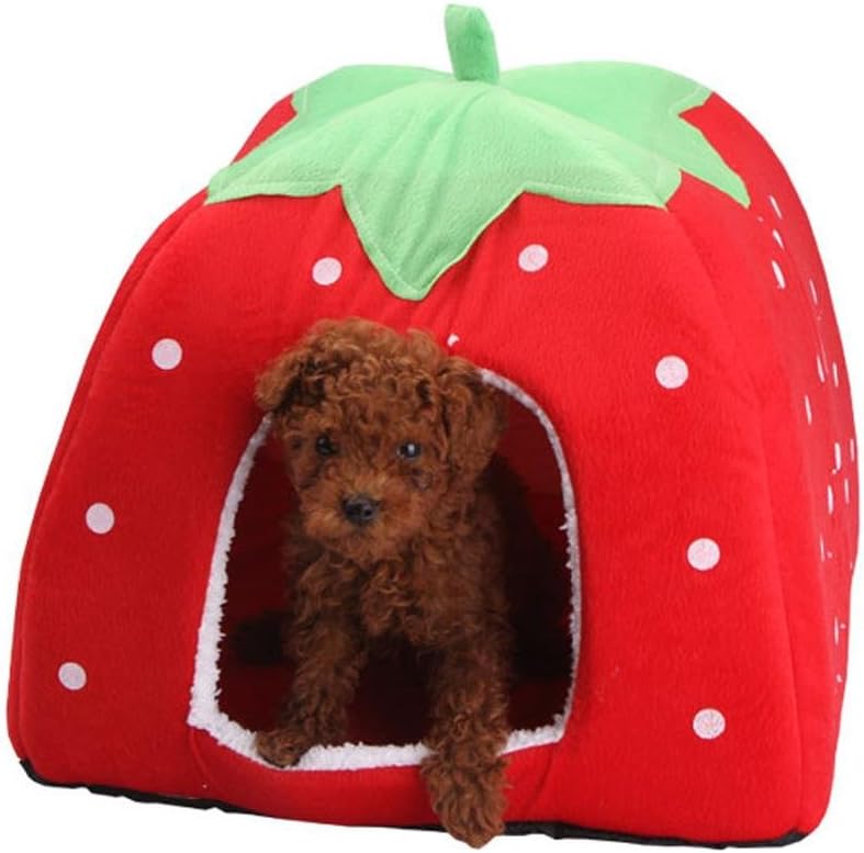 Pet Dog Cat House Kennel Tent Cute Strawberry Puppy Winter Warm Bed House Cave Nest for Dog Cat Pet Products Pet Supplies (Color : A Size : M) (B Medium)