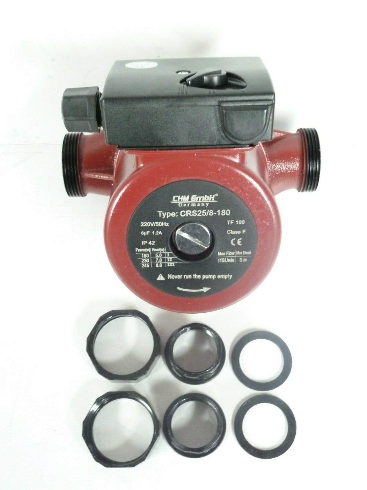Pompa di circolazione a 3 stadi CRS25/80-180 di CHM GmbH® Lunghezza di installazione: 180 mm Attacco AG: 1,5” Cuscinetti in ceramica di alta qualità per una lunga durata.
