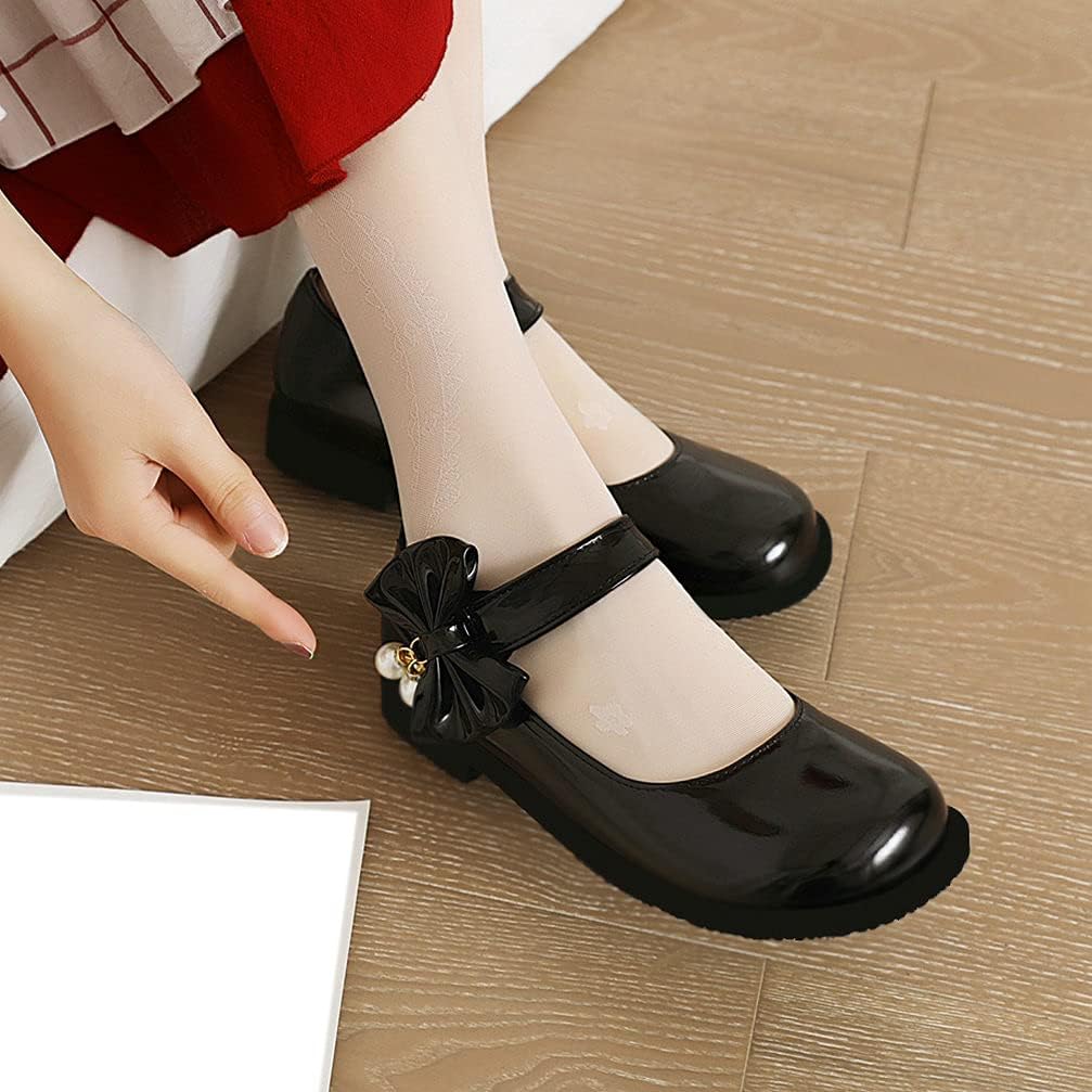 KOKOMOMO Womens Patent Leather Ballet Flats with Ankle Strap Bow Mary Janes