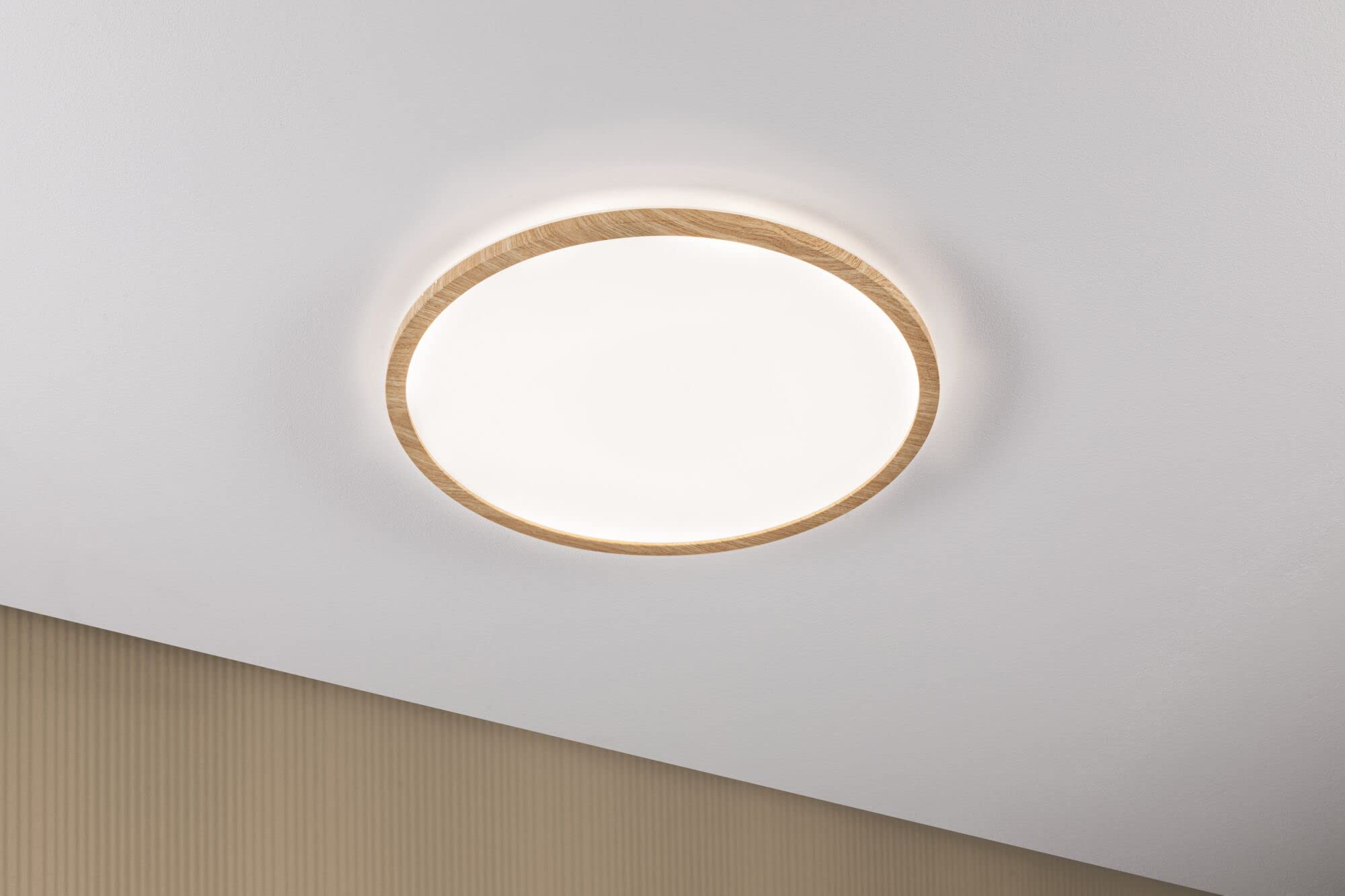 Paulmann 71034 LED Panel Atria Shine Deckenleuchte mit Backlight rund IP44 22W 2300lm 420mm Holzoptik Kunststoff 4000K Badleuchte