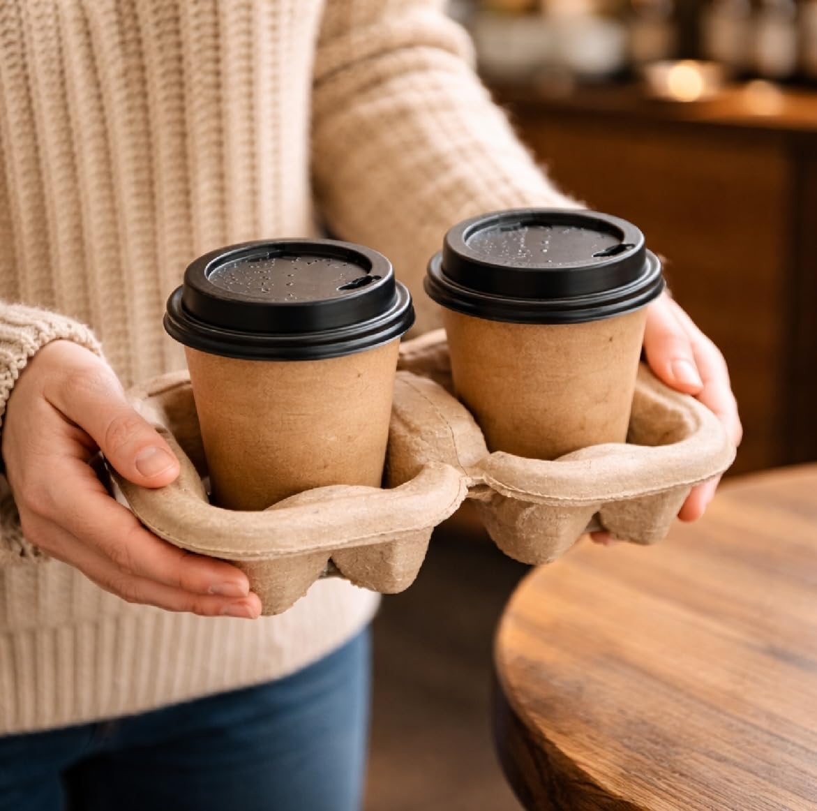 200 Pack 2-Cup Pulp Fiber Drink Carrier Trays for 8–24 oz Cups, 8.66" x 4.33" x 1.65", Eco-Friendly Recycled Cup Holders for Coffee to-Go, Takeout, Cafés, Drive-Thru, Office & Parties