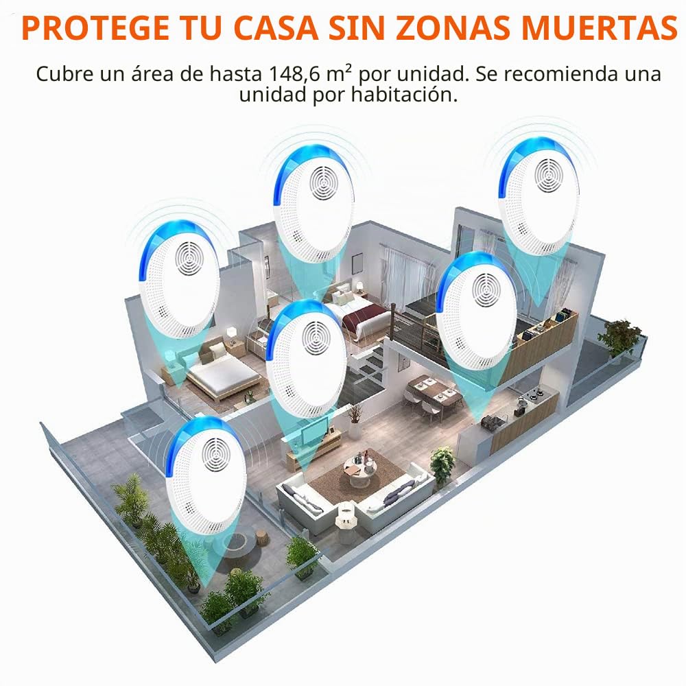 Repelente Ultrasónico de Plagas 4 Pack Antimosquitos Electrónico para Interiores Roedores Arañas Cucarachas