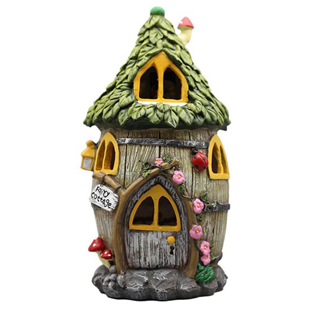 CTRLZS Resin Houses Resin Houses Ornaments Resin Ornaments with Solar LED Lights Fairy Garden Accessories Outdoor Cottage Figurines Lawn Ornaments A