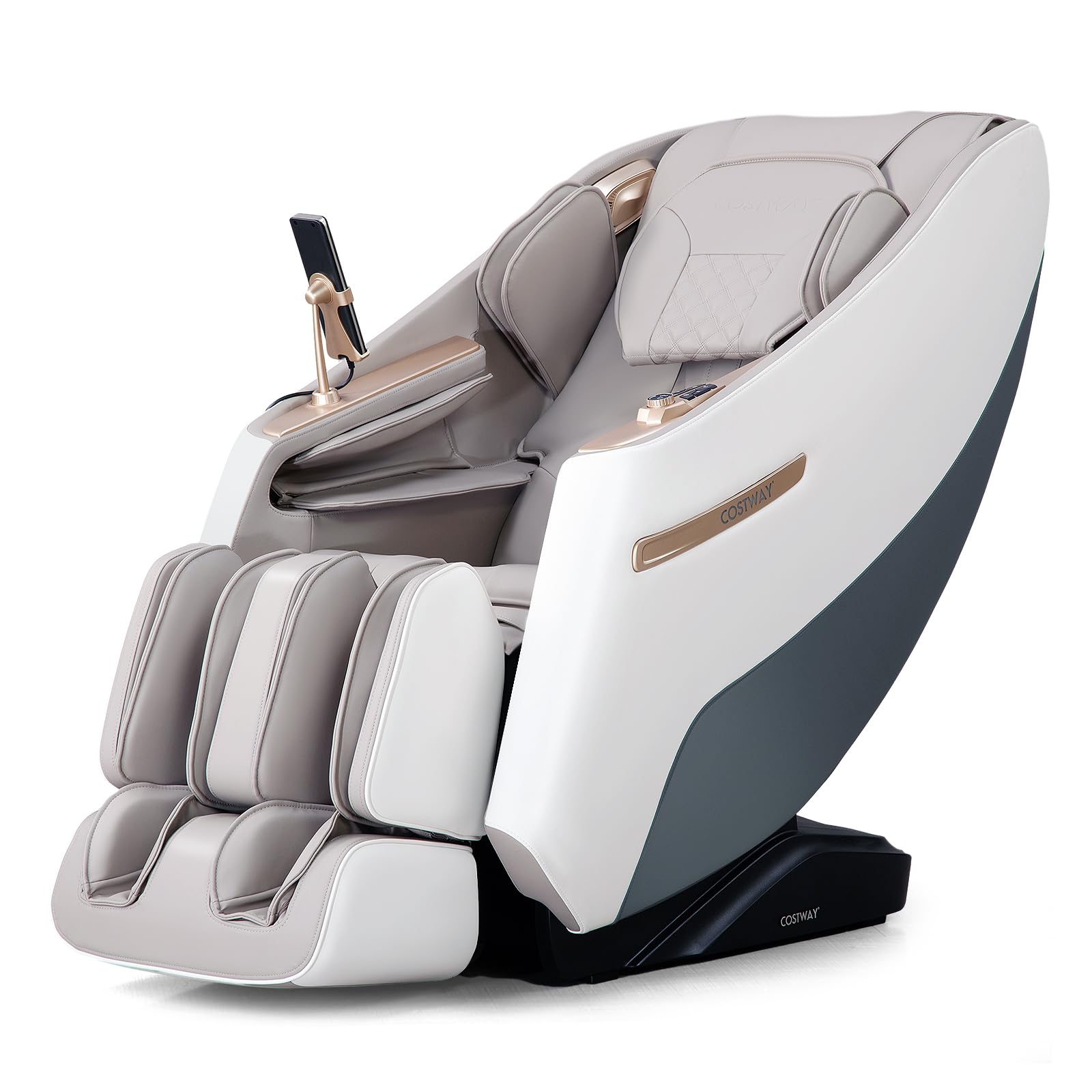 COSTWAY Massagesessel, Zero Gravity SL Track Shiatsu Massagestuhl Heizung & Luftdruckmassage, Ganzkörpermassagesessel mit 12 Automatik-Modi & Fernbedienung, Elektro Relaxsessel für Zuhause (Weiß)