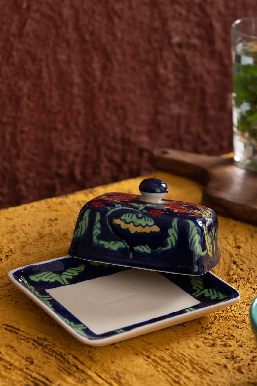 HS HINDUSTANI SAUDAGAR Pushp Vatika Ceramic butterdish Handmade Container with Tray & lid Microwave & Dishwasher Safe Serve Ware for Hotel Cafe Restaurant Home Festival Ideal for Daily use & Gifting. - Image 5 thumbnail