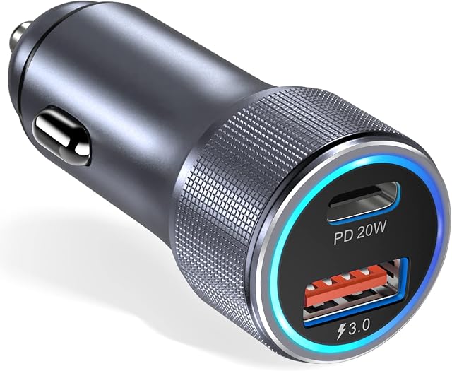 USB C Car Charger, Bangfun 36W Dual USB Car Charger Adapter PD&QC 3.0 Fast Charge Car Phone Charger 12V Cigarette Lighter Adapter Plug for iPhone 16/15/14/13/12/11 Pro Max, Samsung A13/A53/A54 (Grey)