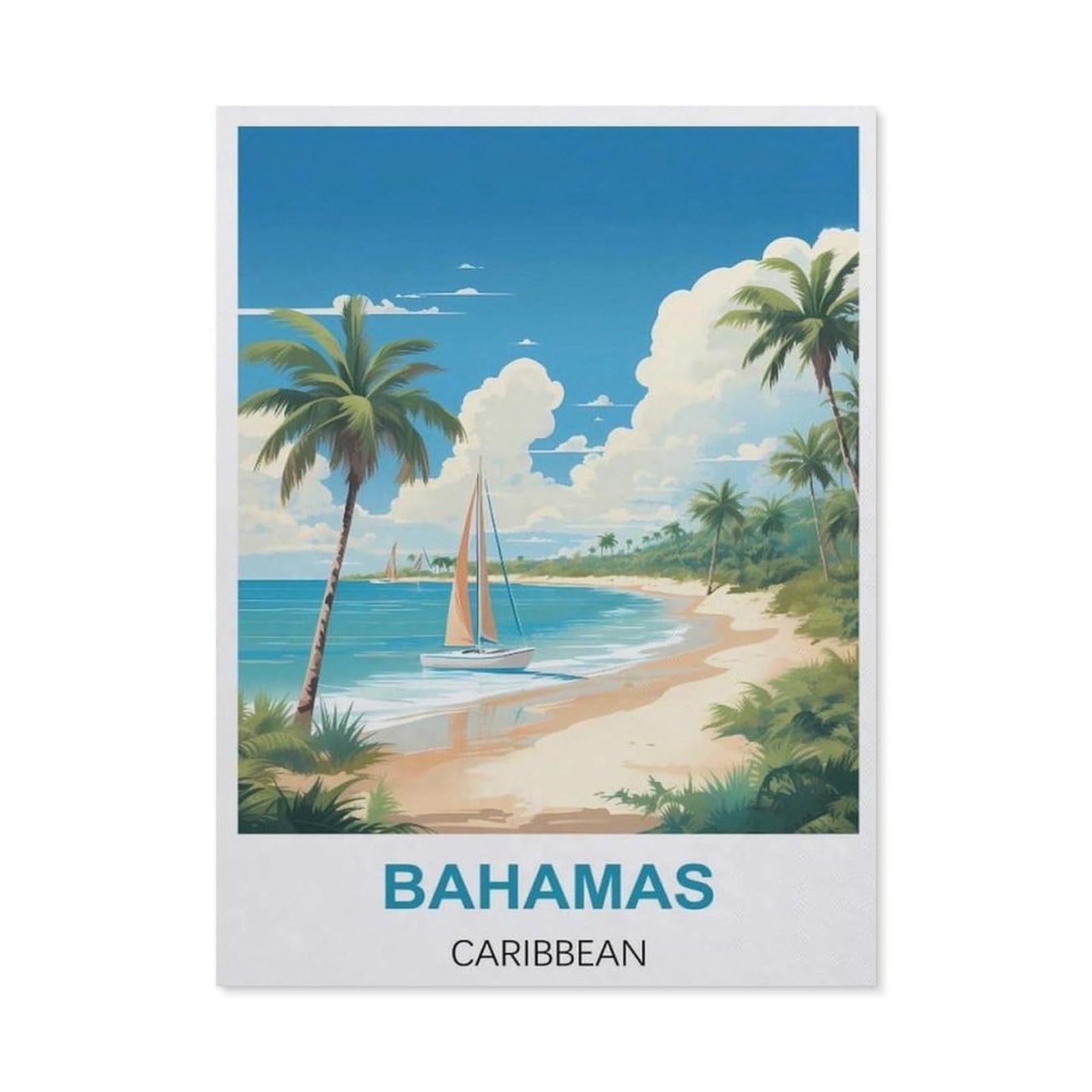 BEAYODKP Bahamas Caribbean Vintage Travel Poster，Diamond Art Kits for Adults and Kids, Full Drill Round Rhinestone Paint with Diamonds（40 x 50 cm/15.74 x 19.68 inches）-BX61