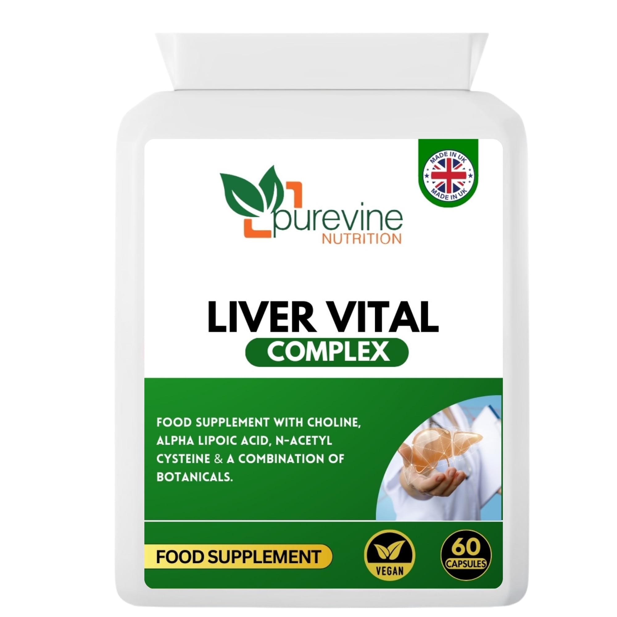PUREVINE - LivPro Superblend Formula 60 Capsules - Liver Support & Gallbladder Flush Cleanse & Detox Capsules - Men and Women - Choline UK Made