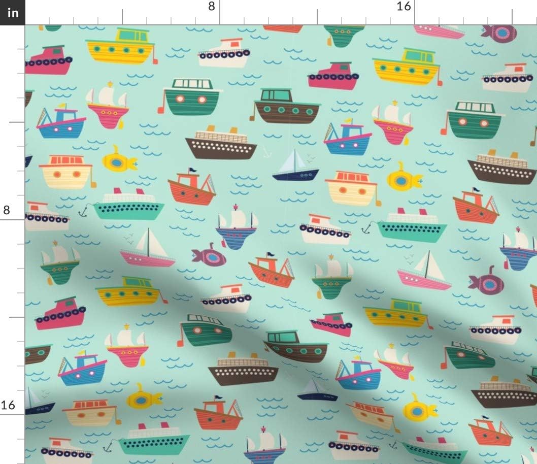 Spoonflower Fabric - Boaty Boat Boats Nursery Sea Nautical Printed on Petal Signature Cotton Fabric by The Yard - Sewing Quilting Apparel Crafts Decor