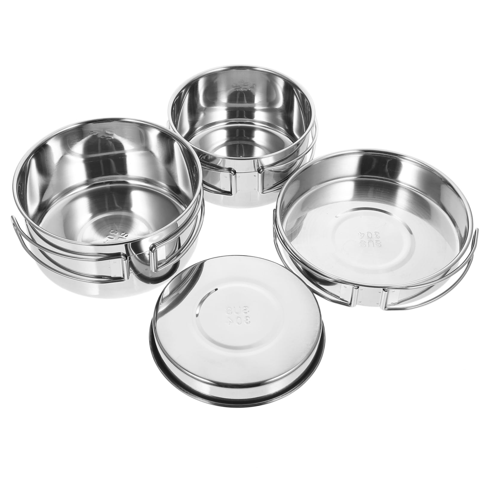 NULYLU Portable Stainless Steel Outdoor Cooking Pot Pan Set Set of 4 Cooking Utensils Designed for Camping Outdoor Use