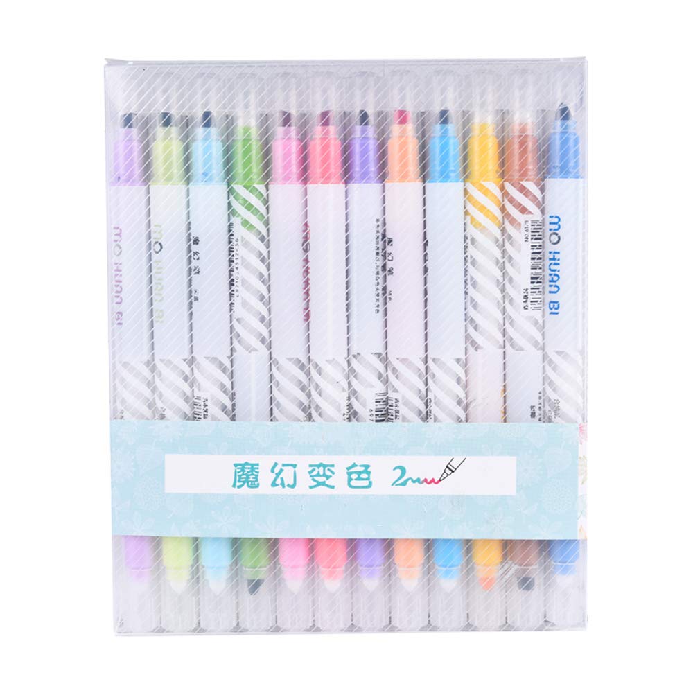 Magic Highlighters, Color Changing Highlight Pens Dual Tip Chisel Tip Assorted Highlighter Pen Dual Tip Art Markers for Note Taking Christmas Gift Card Making Marker Assorted Fluorescent ?12 Count?