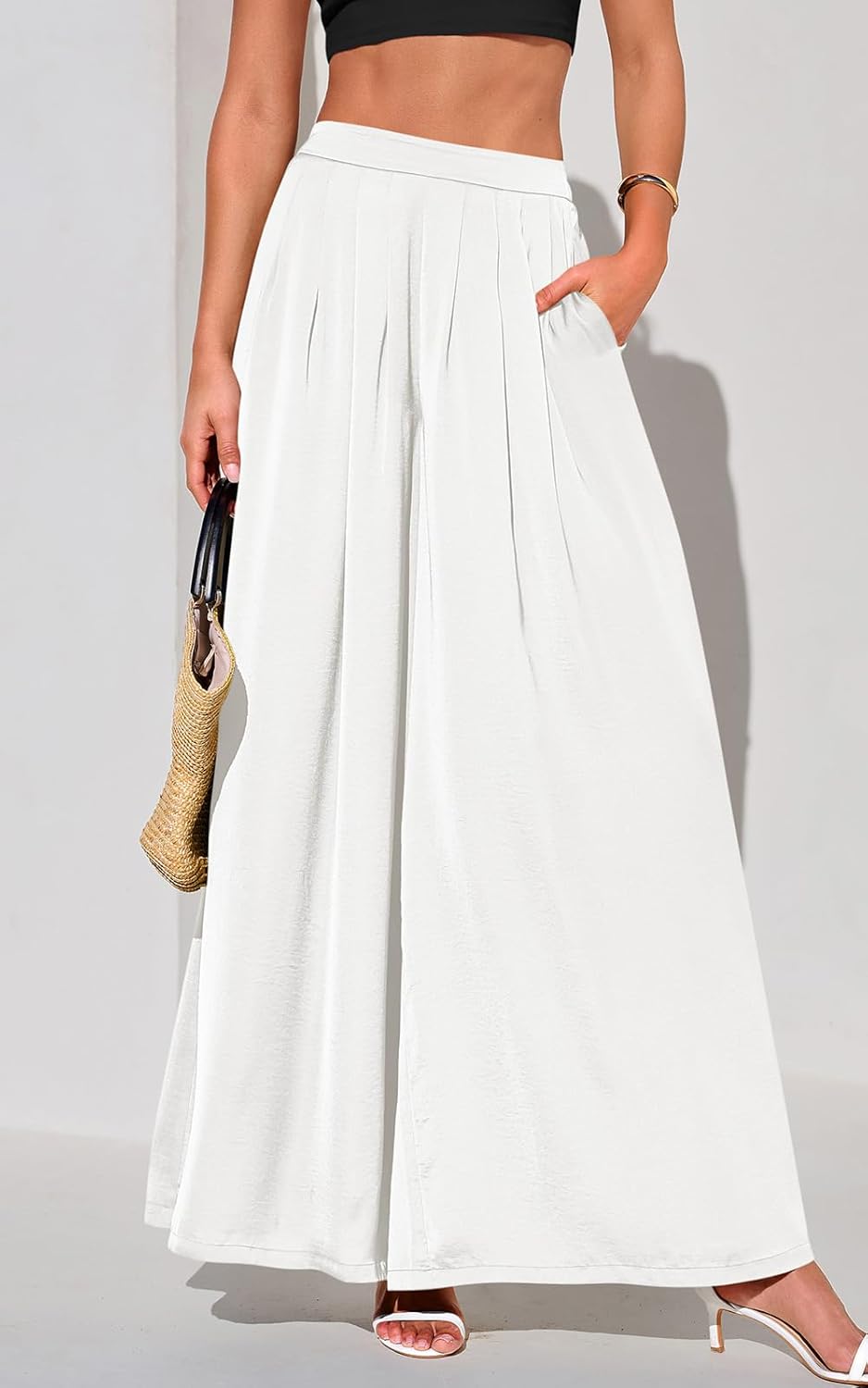 PRETTYGARDEN Loose Fit Wide Leg Pants Woman High Waisted Flowy Comfy Palazzo Pants for Women Work Trousers Spring Fashion