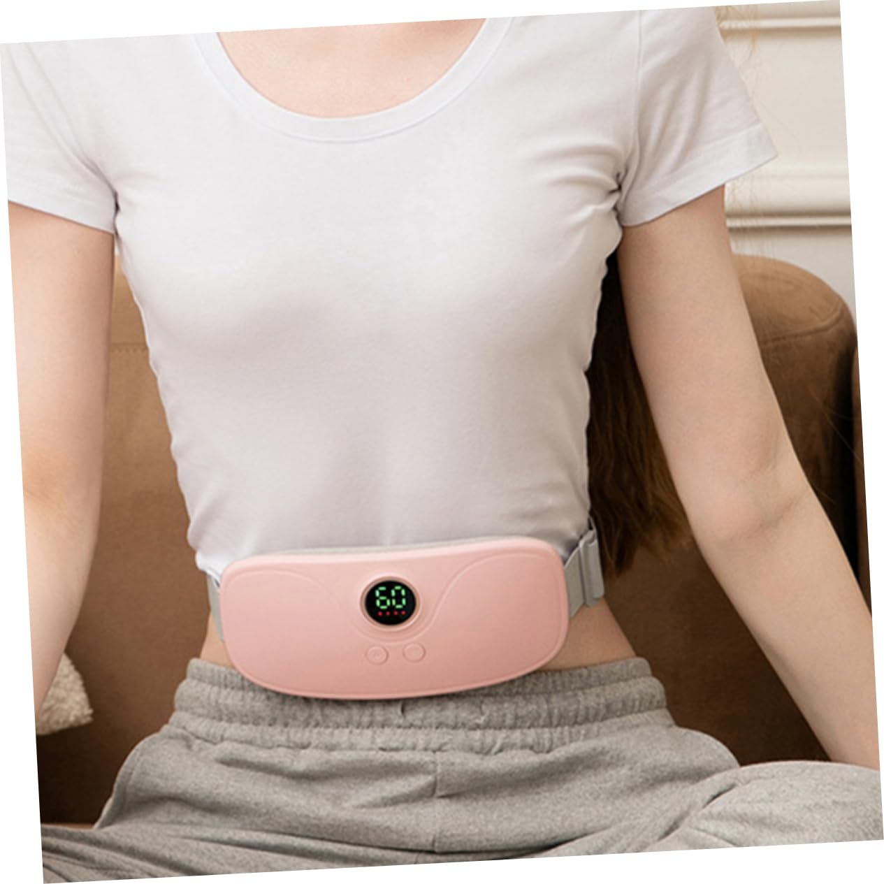 Ipetboom Menstruations Wärmegürtel mit Massagefunktion für Frauen Verstellbare Größe Konstante Temperatur USB Aufladbar Wärmt Bauch und Rücken bei Regelschmerzen