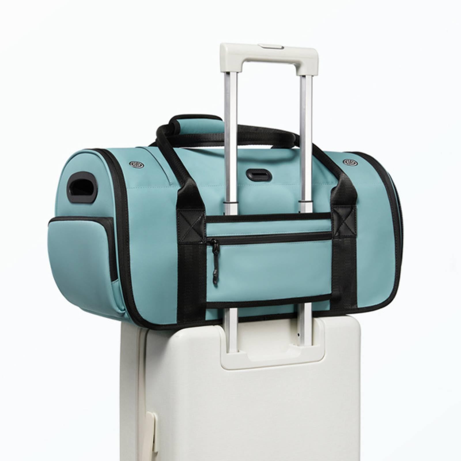 Transportín con Correa Hombro Plegable Transportadora con Correa Hombro Ventilado Bolsa Bolsillos para Perros Pequeños, Gatos, Viajes, Avión, Array, Blanco Arroz, 20 Pulgadas