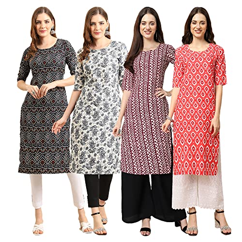 Image of Pinkmint Women's Crepe Digital Print Straight Kurta [Pack of 4]