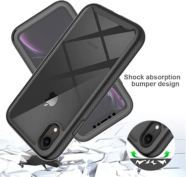 Knoowcase for iPhone XR Case Built-in Screen Protector iPhone XR Phone Case Shockproof Bumper Clear Rugged Hard Shell Full Body Protection Silicone Rubber Stylish Cover,Black