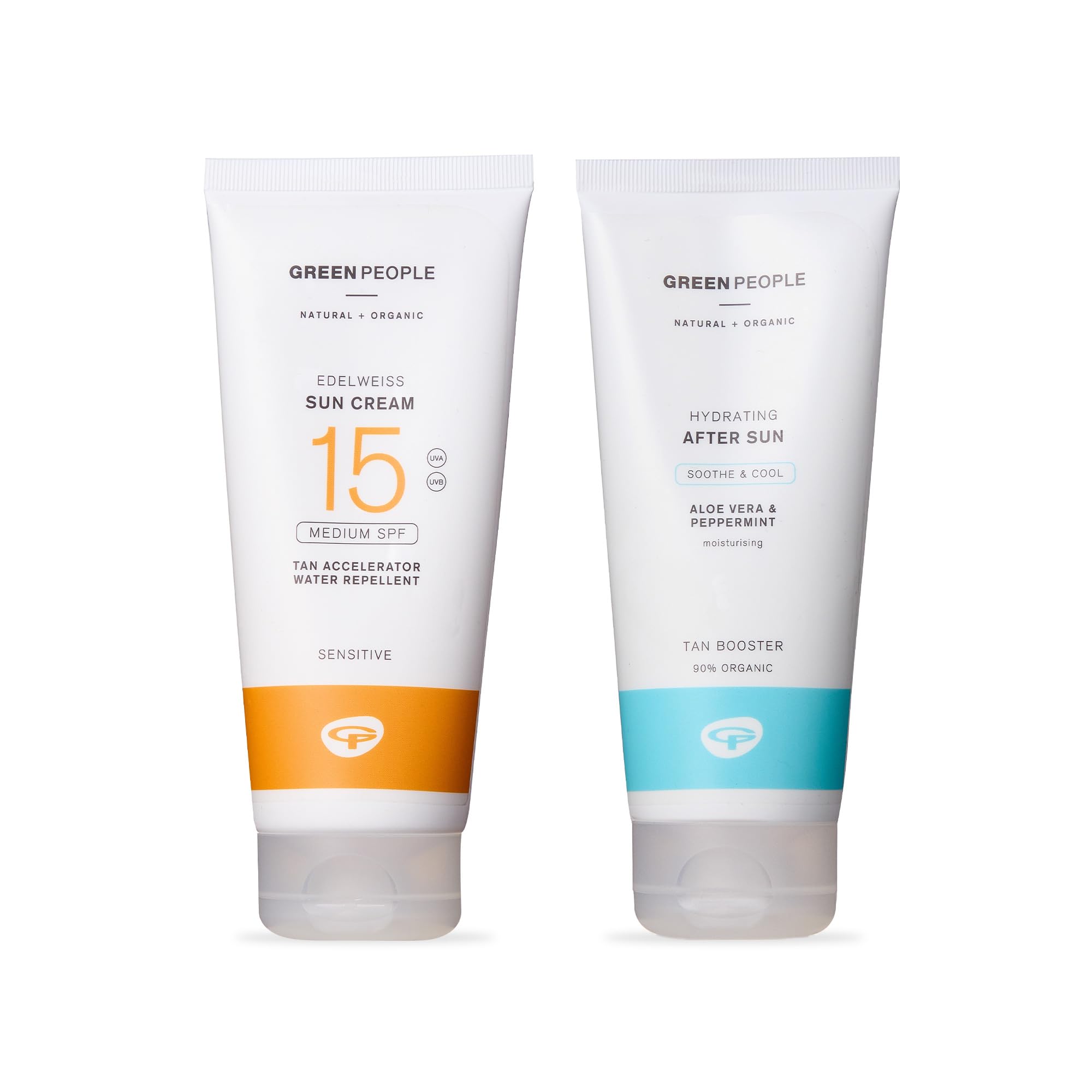 Green PeopleEdelweiss SPF15 Sun Cream & After Sun - Natural, Organic Sunscreen with Tan Accelerator - Non Comedogenic, Reef Safe - 2x200ml