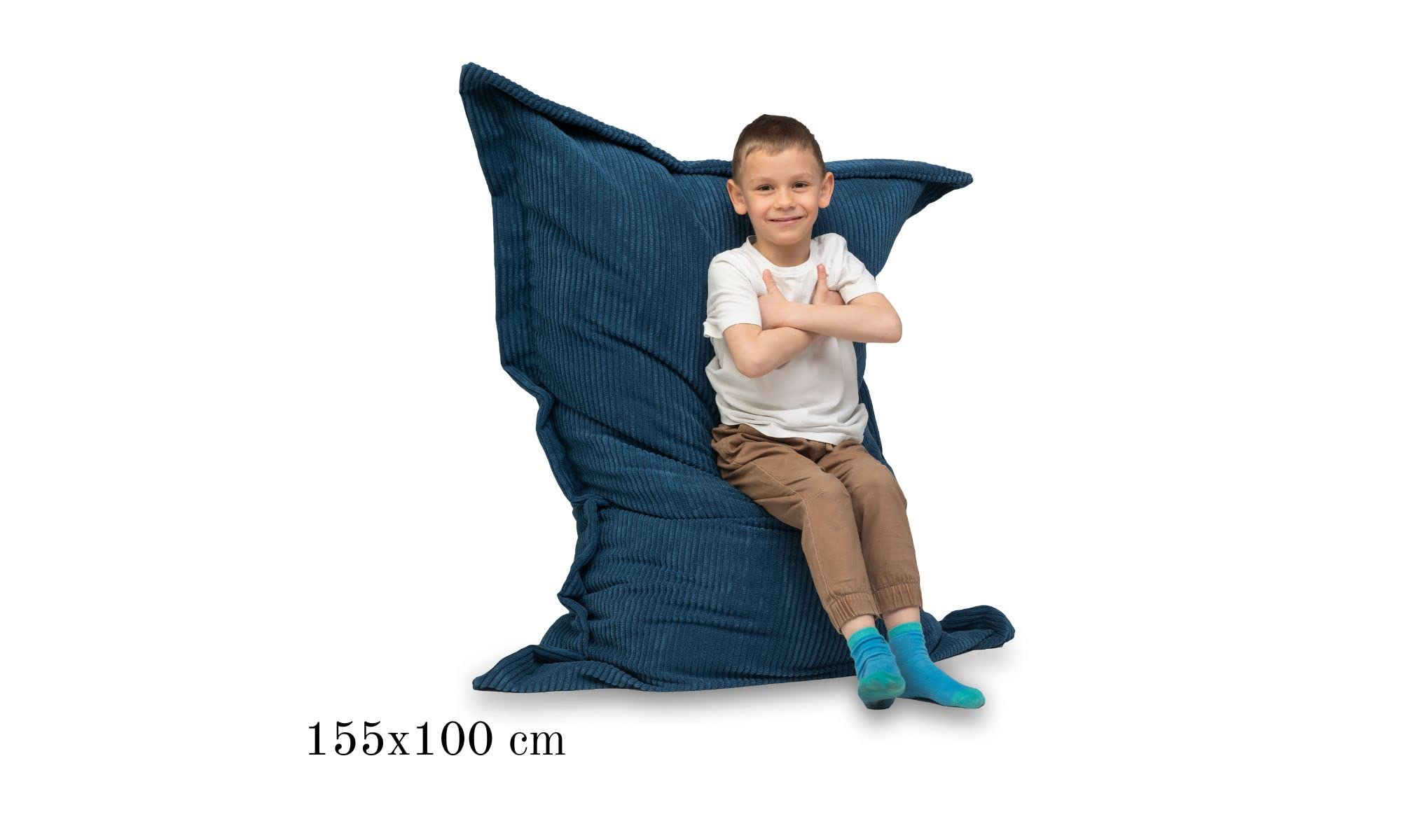 chilly pilley Sitzsack L XL XXL Cordstoff Bodenkissen Beanbag Styropor Füllung Riesensitzsack Cord-Material Sitzkissen Gartenkissen zum Liegen und Sitzen Cord 100x155 Dunkelgrün