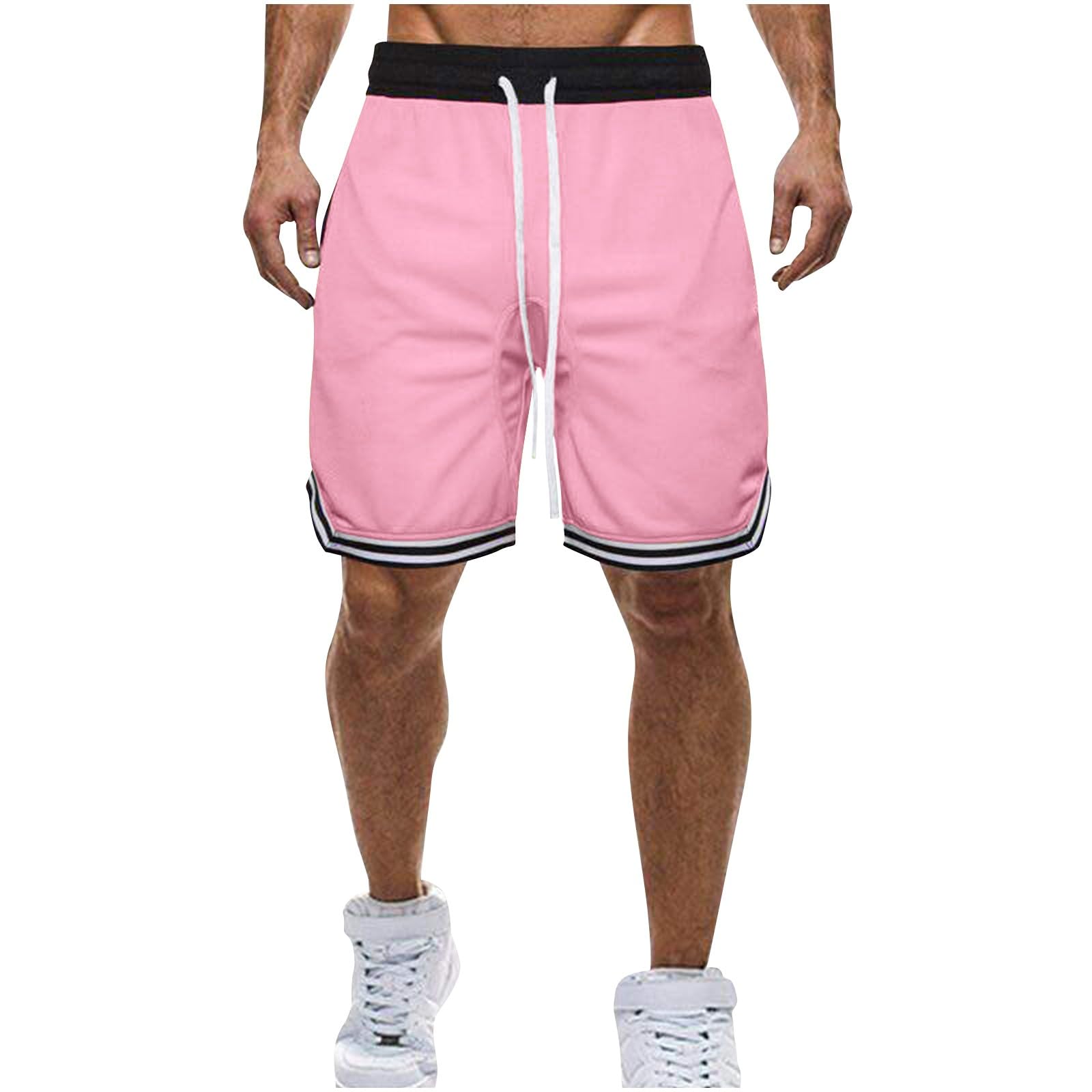 Kurze Hosen Herren Sommer Casual Shorts Atmungsaktiv Herrenshorts mit Kordelzug Taschen Elastische Taille Freizeitshorts Bermuda Kurz Hose Männer Fitness Outdoorshorts Rosa M