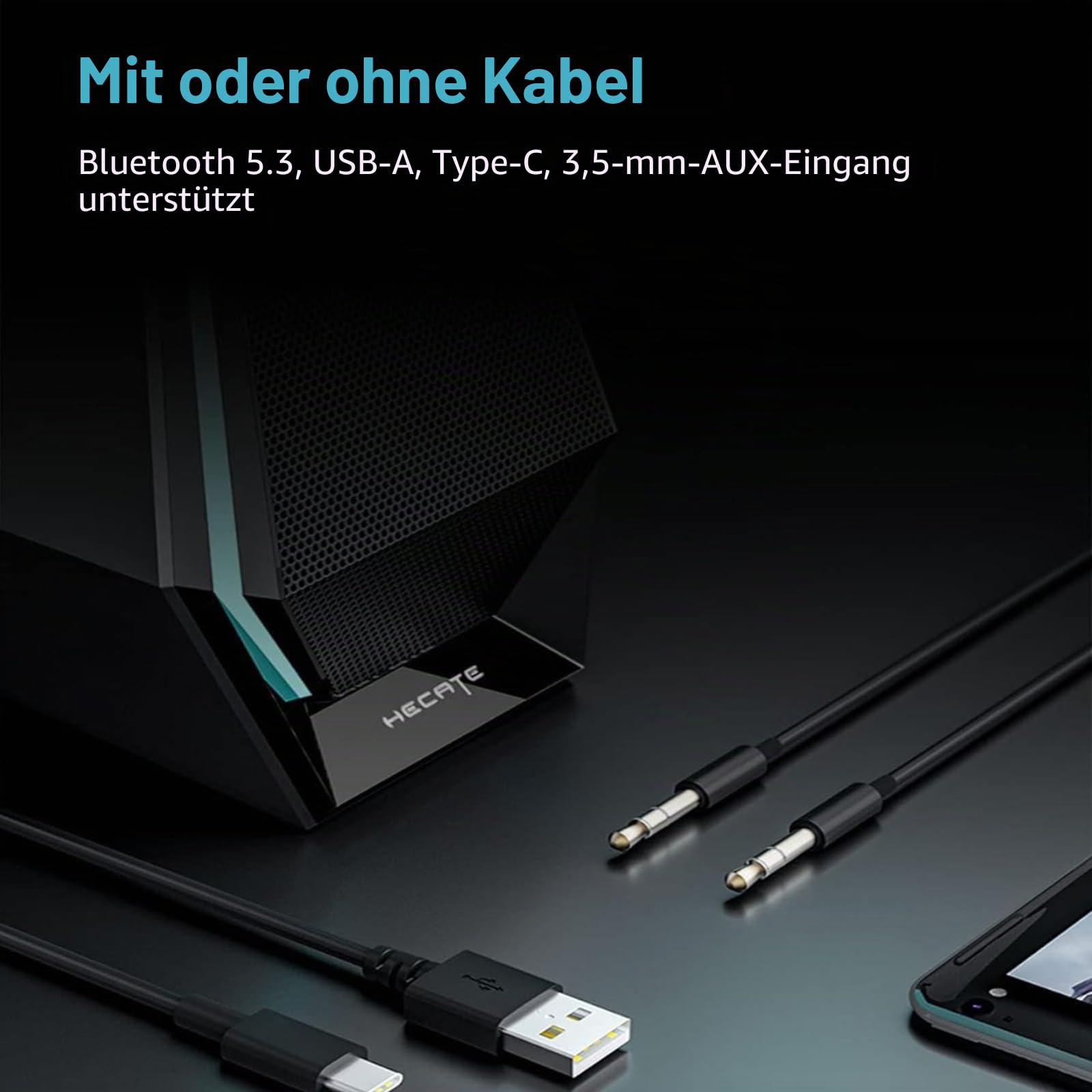 Edifier Hecate G1500 MAX 2.1 Computer-Lautsprecher-System, 60W Gaming-Lautsprecher mit Subwoofer Line Out, RGB-Licht, Bluetooth 5.3, USB, Typ-C, 3.5mm AUX-Eingang (Schwarz)