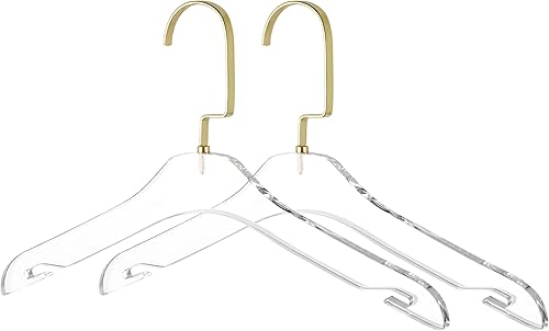 Miniatura 8 de HomeCube USA - Elegantes perchas de acrílico transparente con gancho dorado, colgador de ropa resistente de 13 pulgadas para niños (5, colgador de