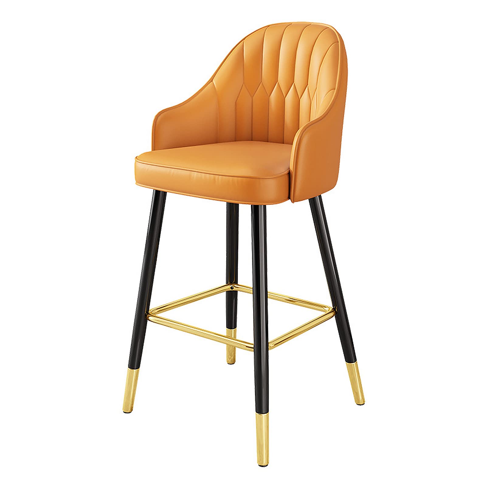 KLZUOPT Luxury Barstool Tall Bar Stools Counter Stools Leisure Bar Chair PU Leather, Height with Upholstered Back and Metal Footrest, for Pub Coffee Home Dinning Island,Orange,75cm