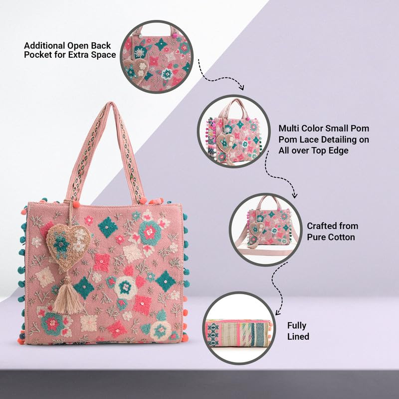 Image of Boho Girl Mini Tote Bag for Women Whimsical Jacquard Handbag with Adjustable Strap Stylish and Elegant Ladies Crossbody Shoulder Purse, Sling Bag Perfect Birthday, Anniversary and Wedding Gift