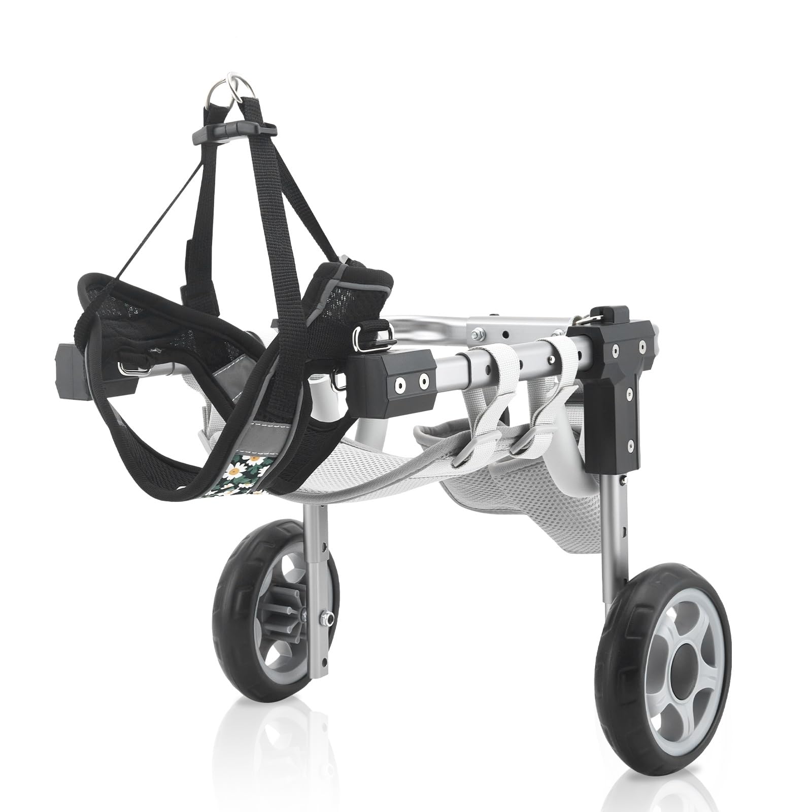 Sedia a rotelle per cani per gambe posteriori, carrello regolabile per riabilitazione a 2 ruote, in alluminio e rete di nylon, con custodia e corda per animali domestici paralizzati