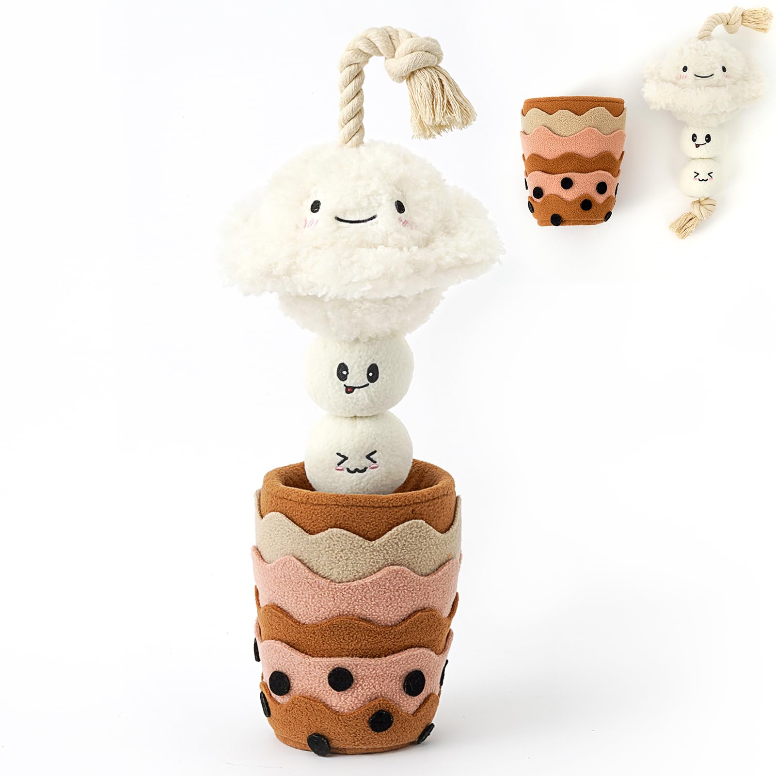 Wagorific Milk Tea Plush Dog Toy Snuffle Toys for Dogs Slow Feed, Interactive Dog Enrichment Treat Puzzle,Puppy Chew Toy, Machine Washable Enrichment,