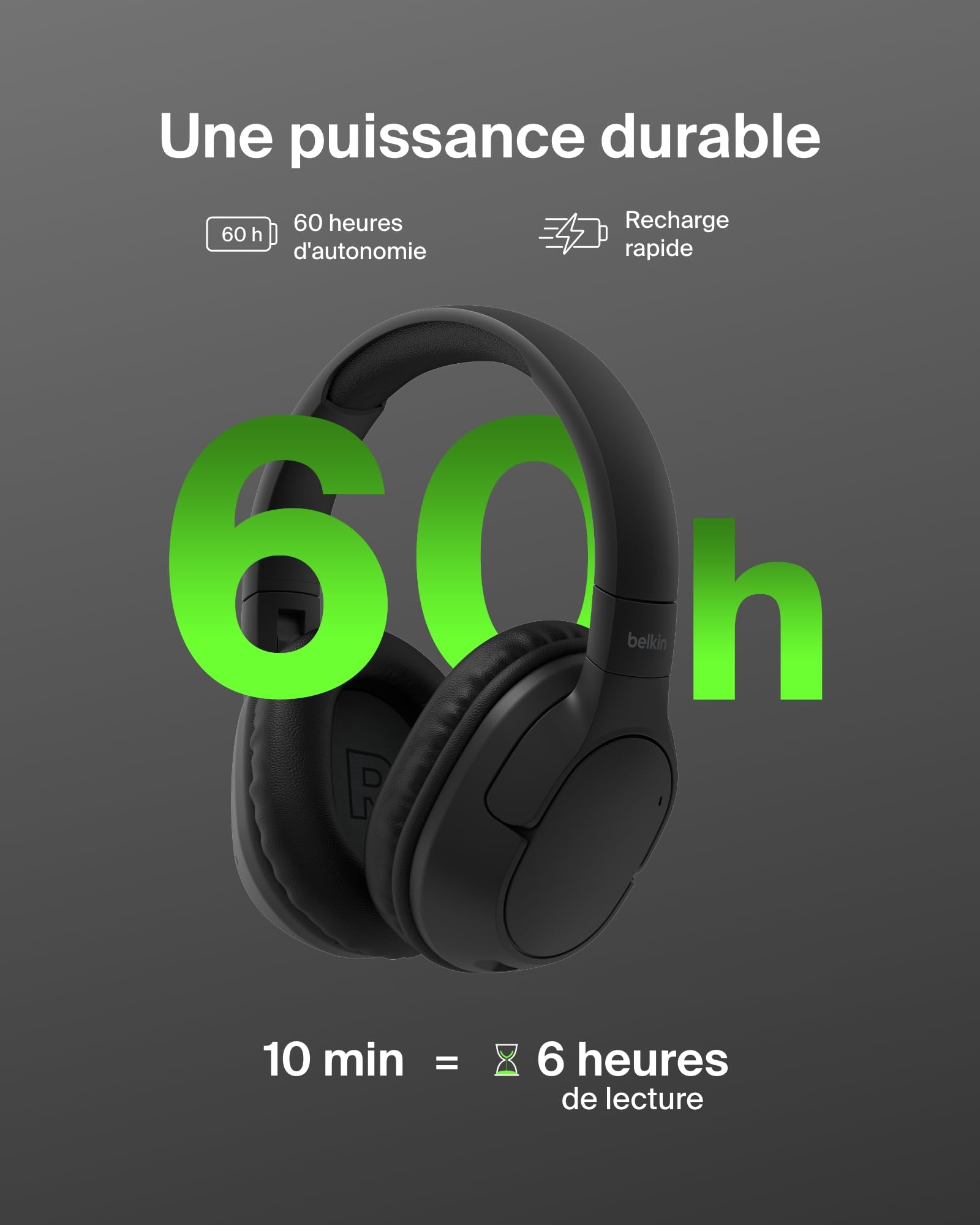 Belkin SoundForm Surround Bluetooth over-ear koptelefoon draadloos, omgevingsruisonderdrukking, 60 uur afspeeltijd, zachte oorkussens voor iPhone, Galaxy, iPad, voor op reis, kantoor en thuis - zwart