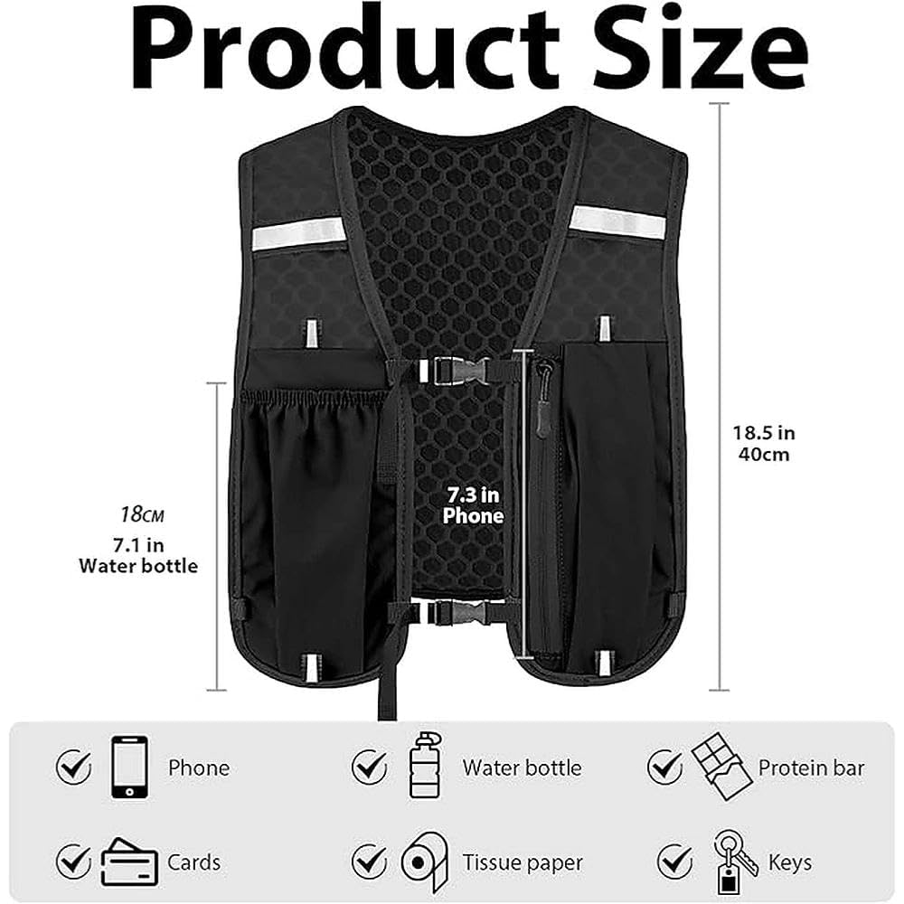 AYZDJ Gilet de Course Unisexe avec Support de téléphone et Rangement – Gilet d'hydratation réglable léger et Respirant pour la Course, Le Cyclisme et la randonnée - 3
