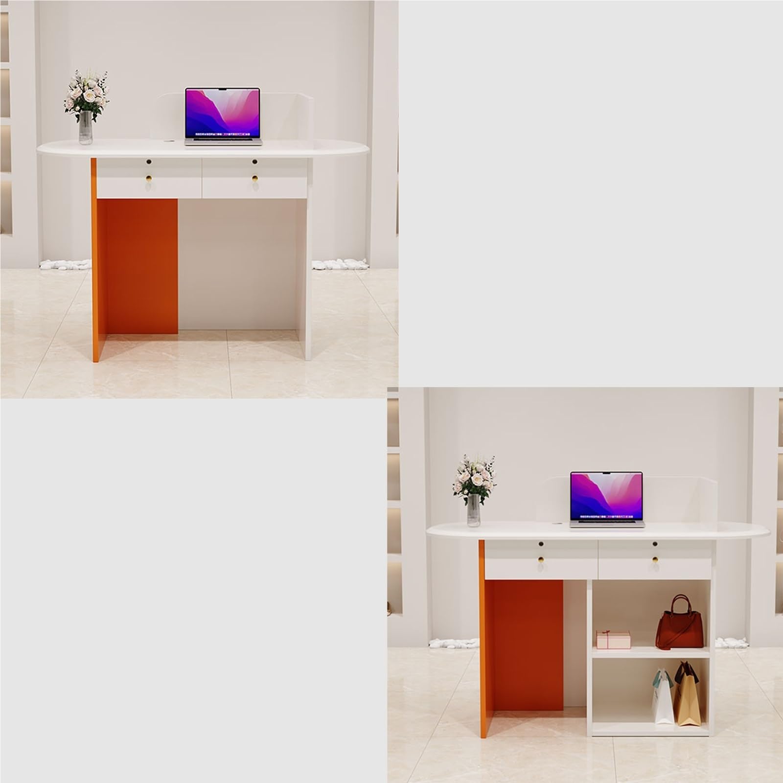 Scrivania per la reception per negozio di abbigliamento, con serratura, contatore registratore di cassa con cassetti, spazioso tavolo con gestione dei cavi, impermeabile e design