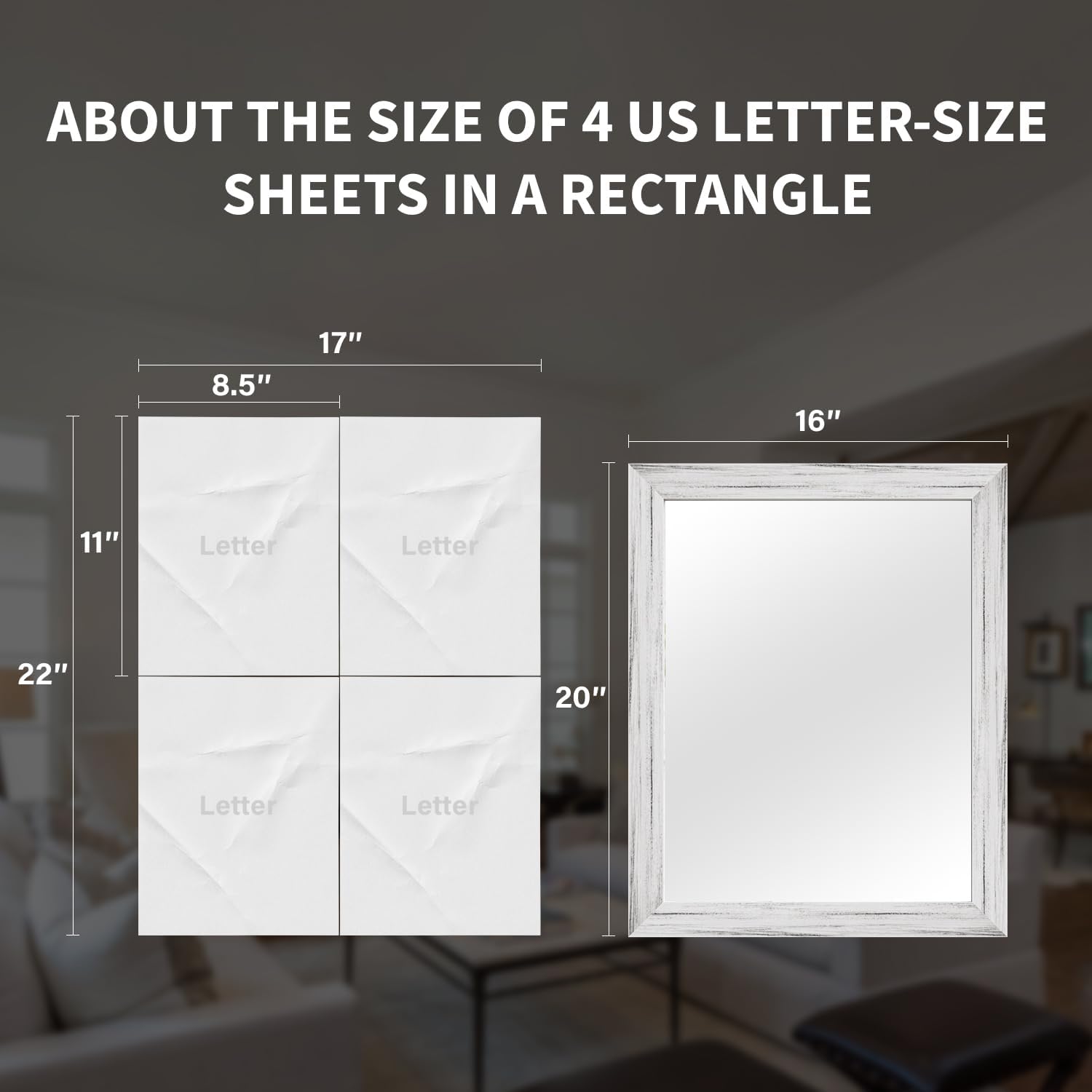 White Wood Effect Framed Wall Mirror, 16x20 Rectangle Mirror, Anti-desilvering Tempered Glass, Sustainable& Sturdy Frame, Farmhouse Mirror, Anti-Rust, 3min Fast Setup for Bathroom Living Room