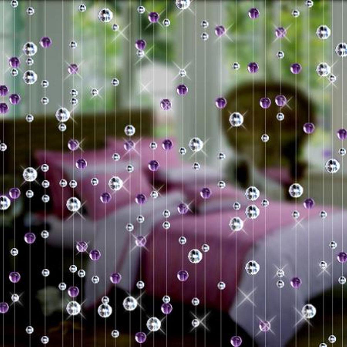 Rideau de perles de verre en cristal tendance pour décoration d'intérieur ou de mariage - Champagne - 5 cordes - 200 cm