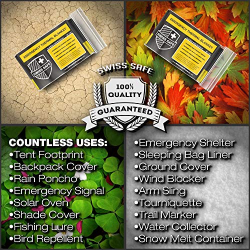 image for Swiss Safe 4 Pack Mylar Emergency Blankets for Survival - Compact & In