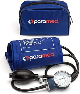 PARAMED Aneroid Sphygmomanometer – Manual Blood Pressure Cuff with Universal Cuff 8.7-16.5" and D-Ring – Carrying Case in The kit – Blue – Stethoscope Not Included