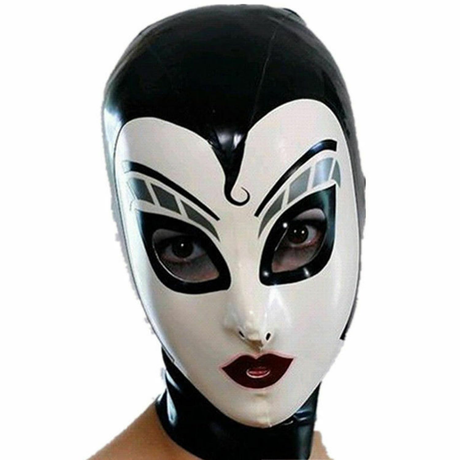 WXLPCGO Latex Hood Latex Head Cover BDSM Exposed Eyes and Mouth Zipper Open for Sensory Play Unisex Fetish(Size:XXL-73CM)