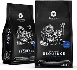 Opulence Nutrition - Sequence - Vegan Pre-Workout Powder - Blue Raspberry - 8g EAAs, 350mg Organic Caffeine, 6g L-Citrulline, 3g Betaine Anhydrous, 300mg Bacopa Monnieri, 1.5g L-Tyrosine, 20 Servings